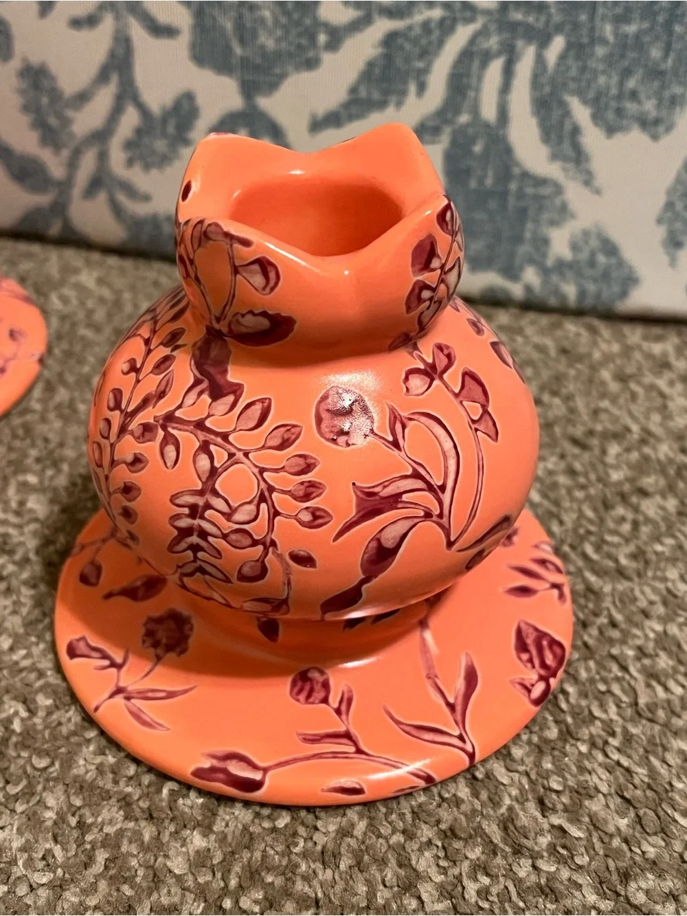 Anthropologie Floral Ceramic Candle Holders in Coral (Set of 2)